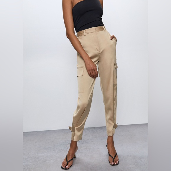 Satin Cargo Pants Zara in Sierra Beige Size XS - Picture 4 of 12